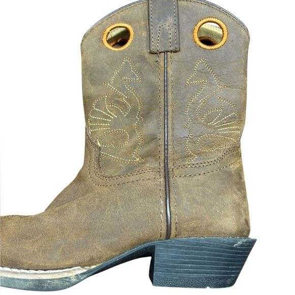Masterson Boot Co Cowboy Western Boots Brown Leather Round Toe Kids Size 2 - Picture 4 of 9